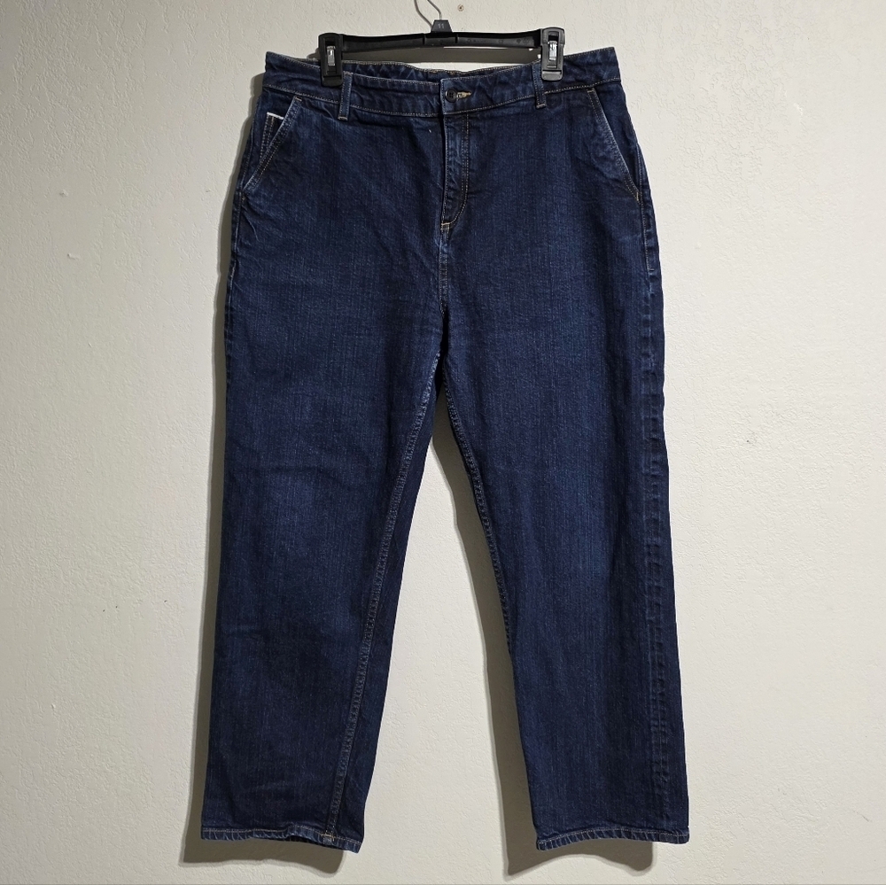 POETRY DARK WASH CROPPED STRAIGHT LEG STRETCH JEANS APPROX US 12-14